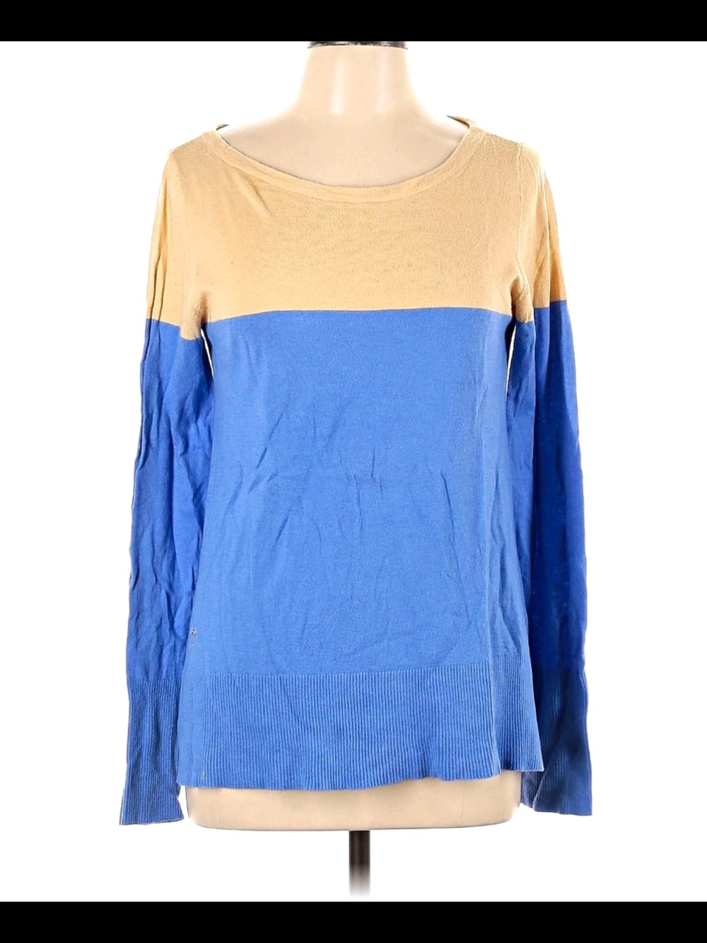 Lilly Pulitzer Blue and Tan Colorblock Scoop-Neck Long Sleeve Top